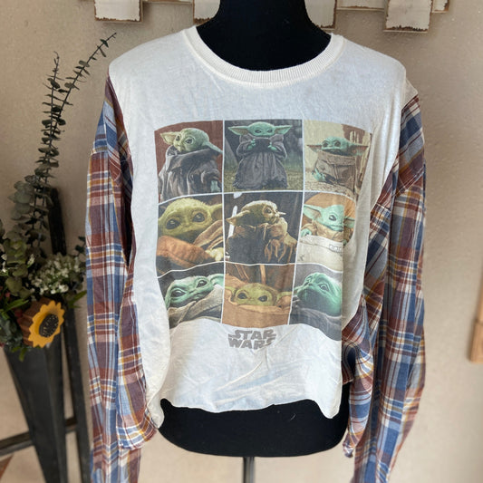 Grogu Cropped Refashioned Flannel