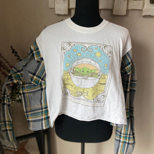 Grogu Tarot Cropped Refashioned Flannel